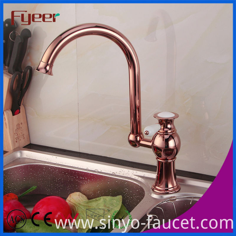 Fyeer Rose Gold 360 Swivel Kitchen Faucet for Double Sink